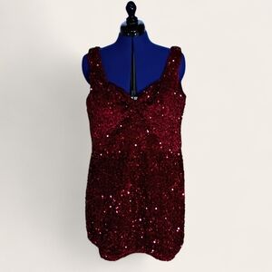 Burgundy Sequin Sleeveless Mini Dress Plus Size 22